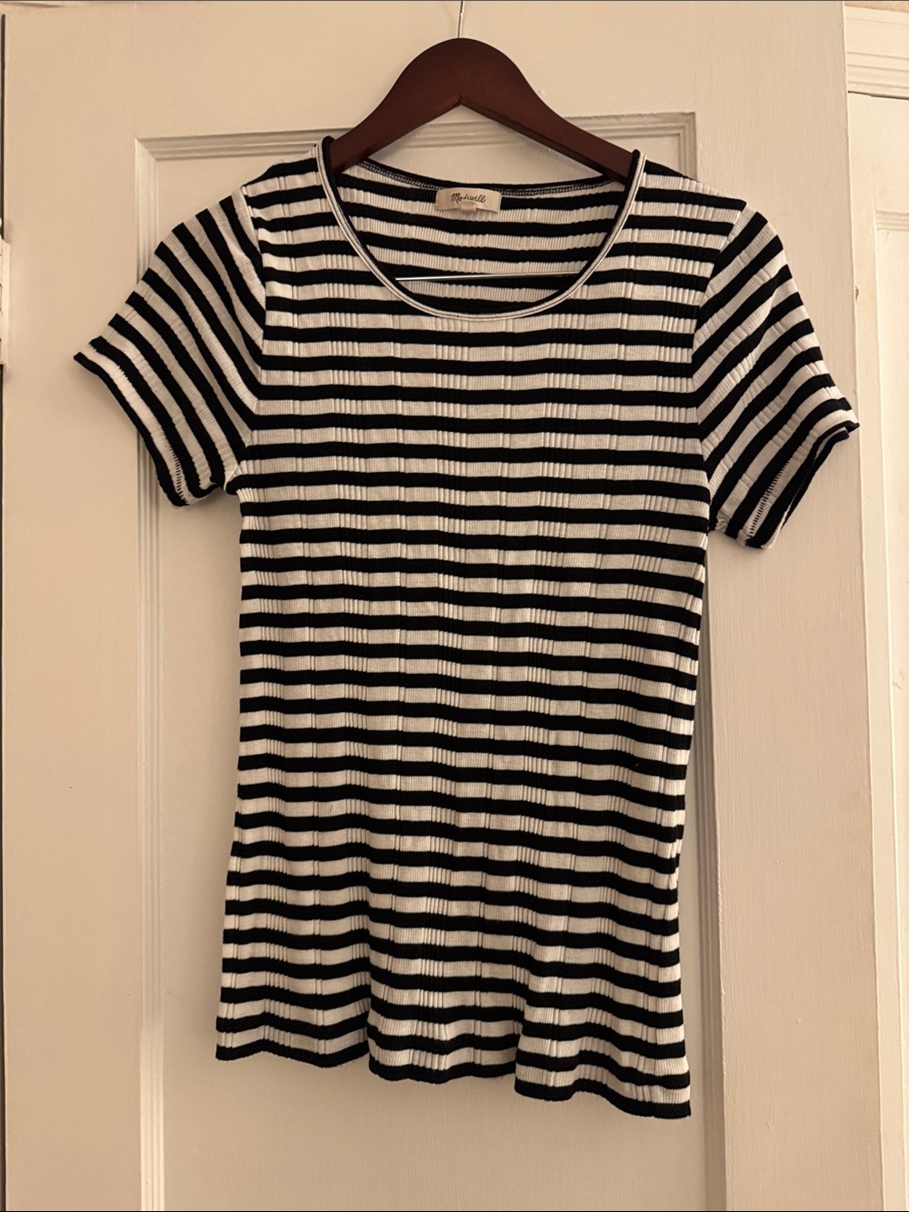 Madewell Black and White Ribbed Striped Short-Sleeve Tee women’s large